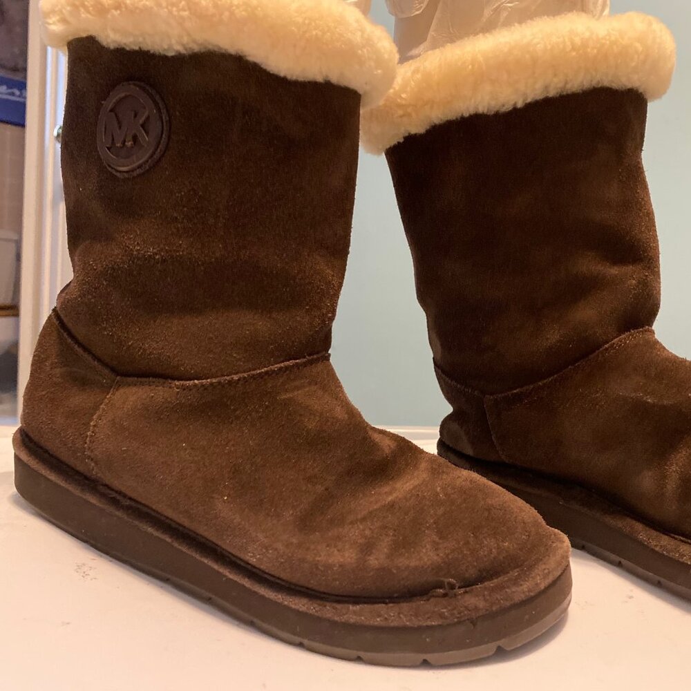 Michael Kors Boots Women Winter Suede Finish Soft Shearling Brown Fur Lining